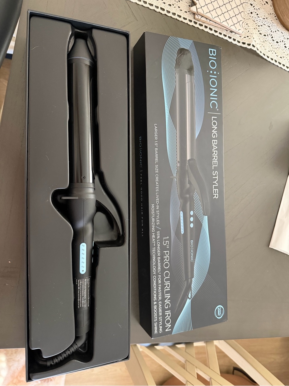 NEW Bio ionic 1.5" Pro Curling Iron - Black/Light Blue